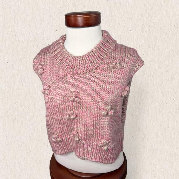Urban Outfitters Chunky Knit Cropped Sweater Top - Size M - Pink Coquette Preppy - Picture 2 of 8